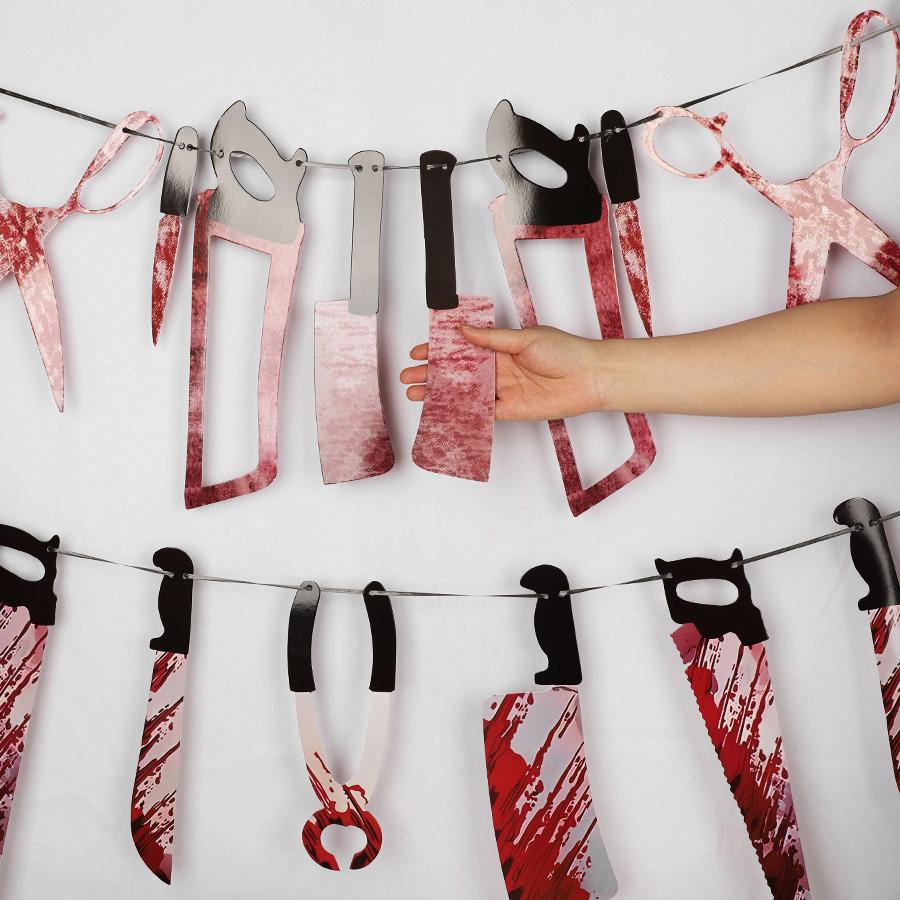 Halloween Bloody Knife Garland Flag Suitable for Haunted House Banners Halloween Birthday Party Indoors Yard Decoration Supplies