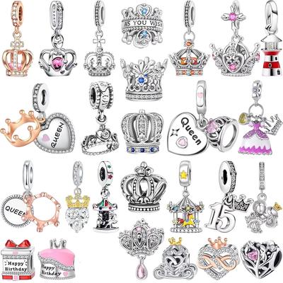 Copper Princess Crown Charm Cake Trojan Bead Pendant Fit Original Necklace Bracelet Women Jewelry Birthday Diy Gift
