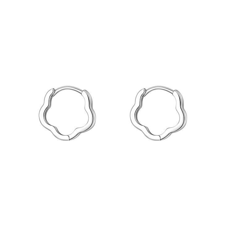 Women's Small Floral Hoop Earrings, Silver