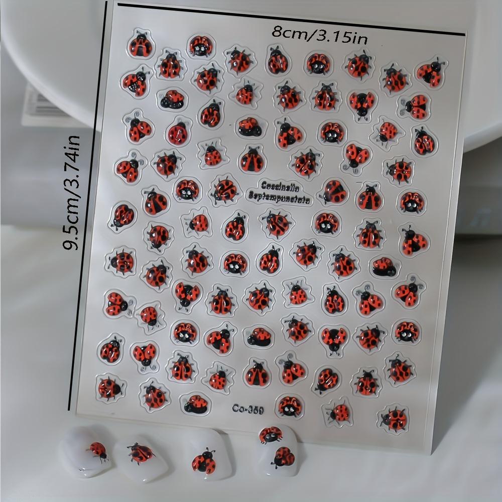 1 Sheet Cute 3D Embossed Ladybug Nail Stickers - Self-Adhesive Animal Print Decals for Nails Cute Nail Stickers