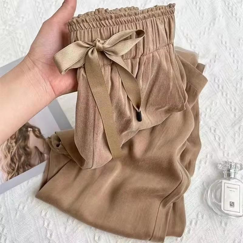 Acetic Acid Ice Silk Women's Wide Leg Pants Thin Satin Casual Pants Women's High Waisted Straight Leg Pants Long Pants