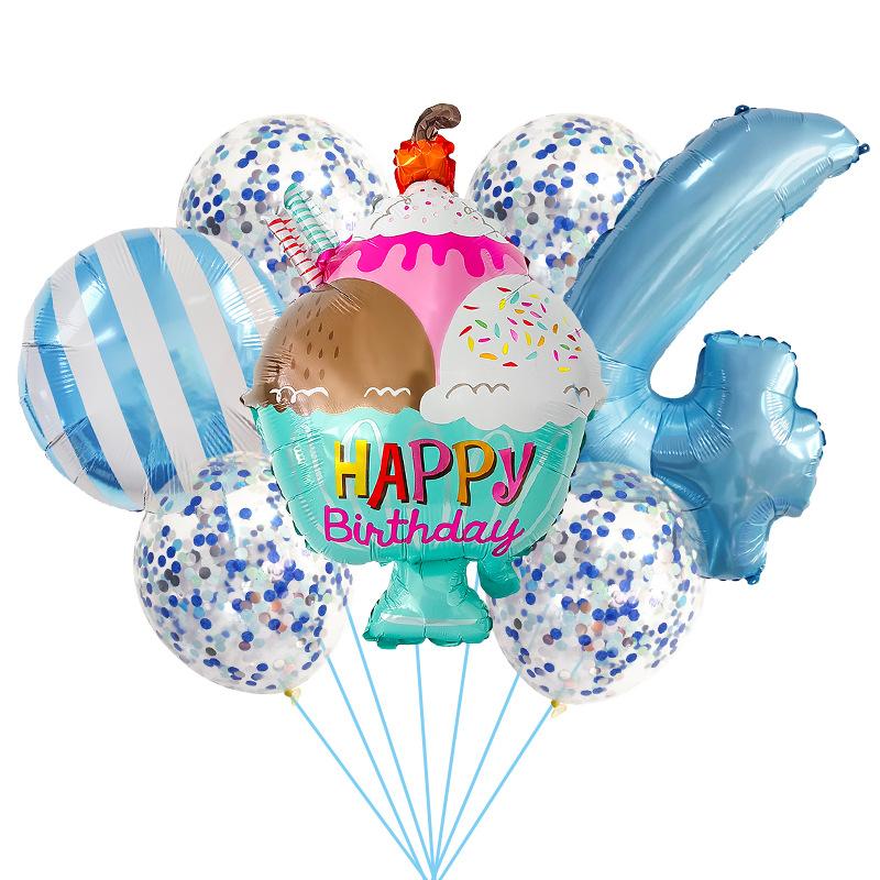 Birthday Ice Cream Candy Balloon Set Birthday Party Aluminum Film Balloon Arrangement Children'S First Year Photo