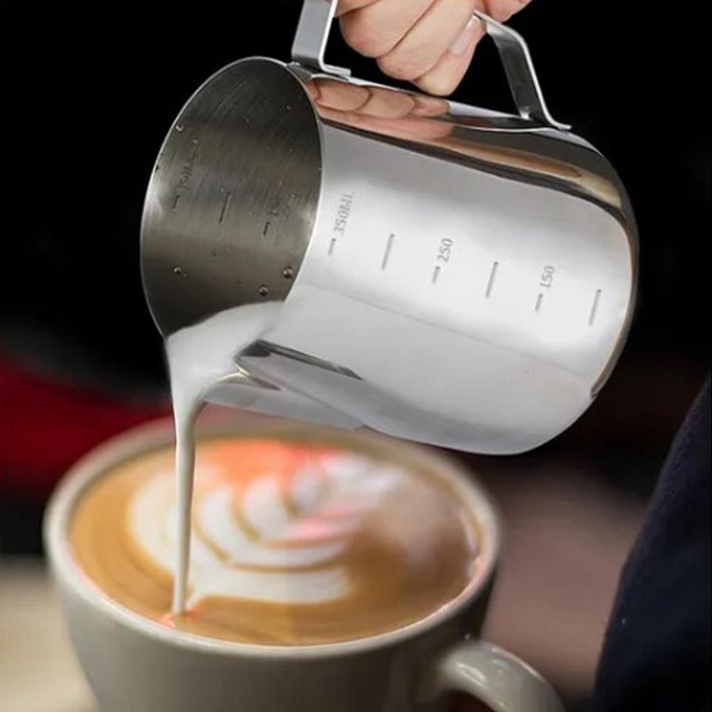 Frothing Cup 350ML Food Grade Stainless Steel Anti Slip Handle Milk Frother Pitcher with Scale