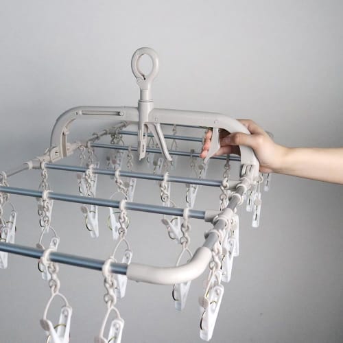 Twin Mall Laundry Drying Rack, Laundry Hanger, 24-Pinch Aluminum Clothes Hanger, Beige/White, Horizontal Hanger, IC-01