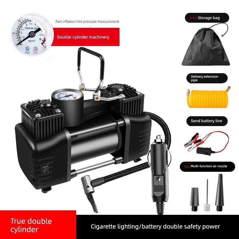 German Import Quality Vehicle Air Pump Pan Single Electric Double Cylinder Tire Pump Multi-Function Fast Charge Car Air Pump Metal Handle Motor Model