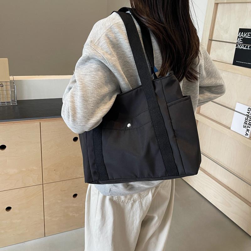 Large Capacity Stylish Canvas Tote Bag For Work And Casual Outings In Black Beige And Khaki Colors