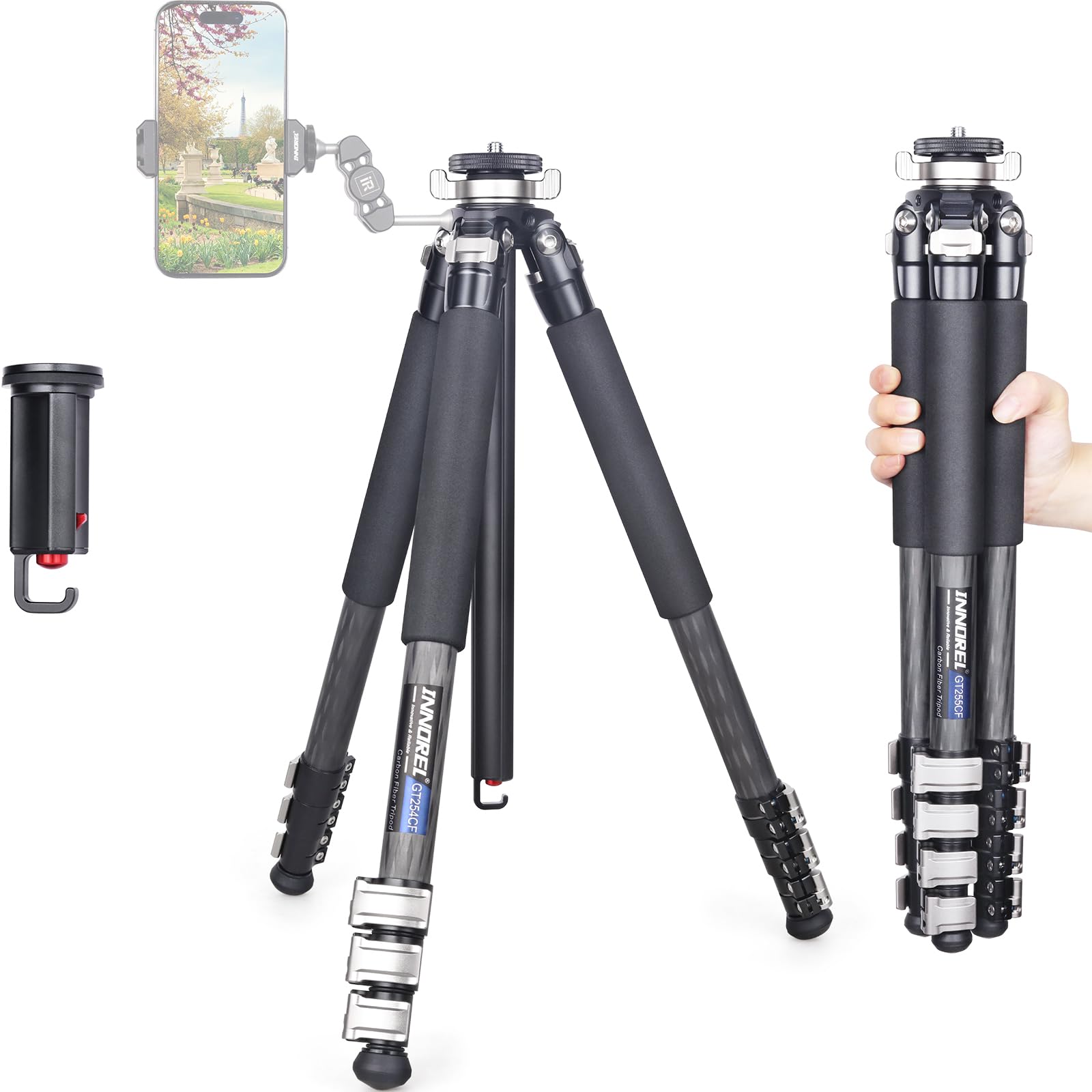 

INNOREL GT254CF Carbon Fiber Tripod with Quick Lever Irregular Center 15kg Maximum Load Working Pipe Panoramic Macro Center and Bag Included Lock,