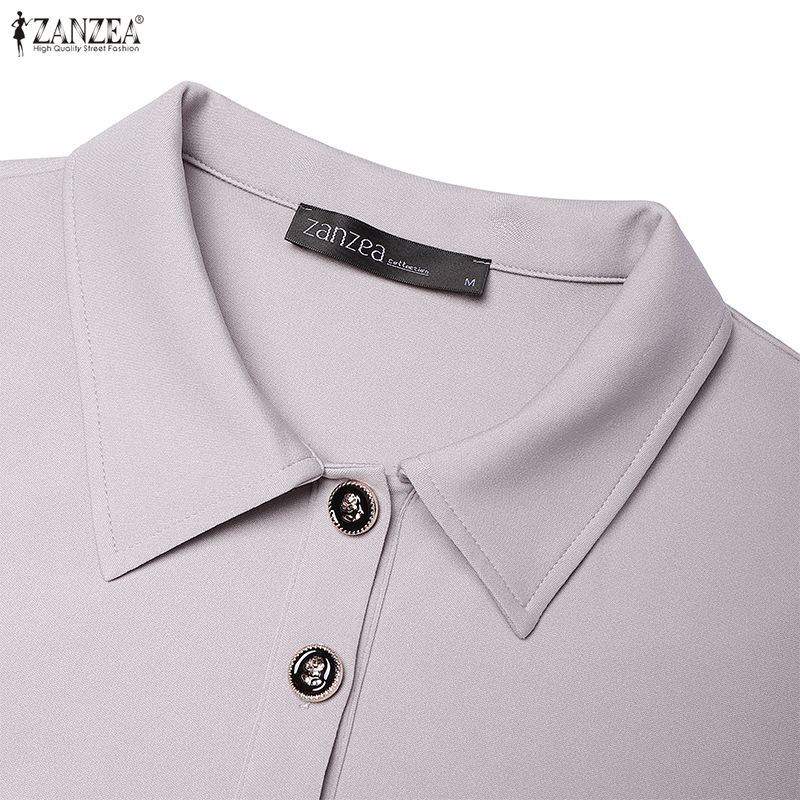 ZANZEA Damen Freizeit Langarm Patchwork Karomuster Langes Kleid mit Umlegekragen