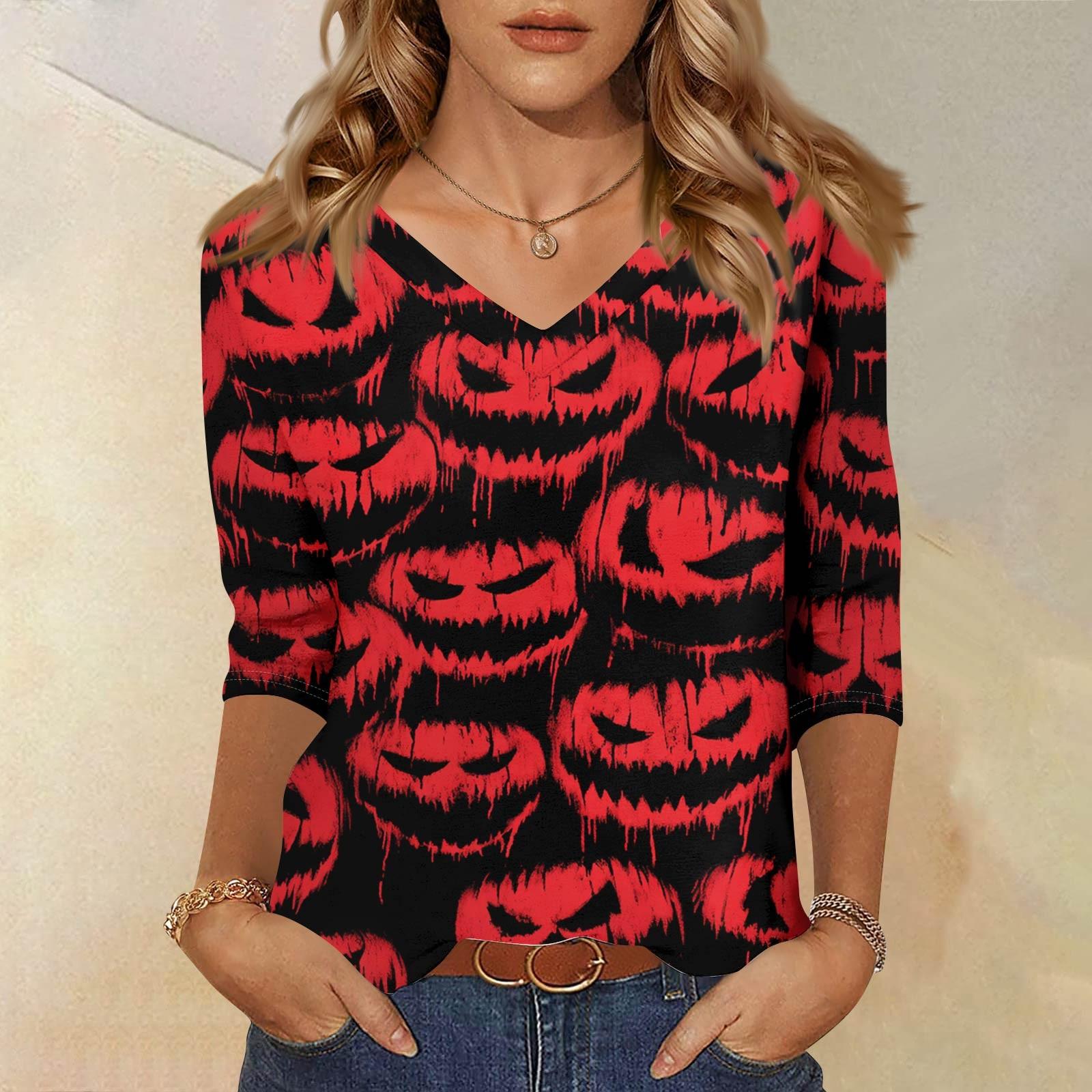 

Женские топы Рубашка с рукавом три четверти V-образный вырез Свободная повседневная рубашка Футболка с принтом M