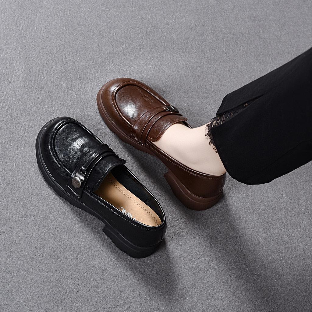 Women's spring new college style round head small leather shoes one pedal comfortable flat shoes single shoes