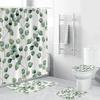Tropical Green Plant Leaf Palm Cactus Shower Curtain Set Bathroom Curtain Anti-Slip Bath Mat Set Toilet Rugs Carpet Home Decor