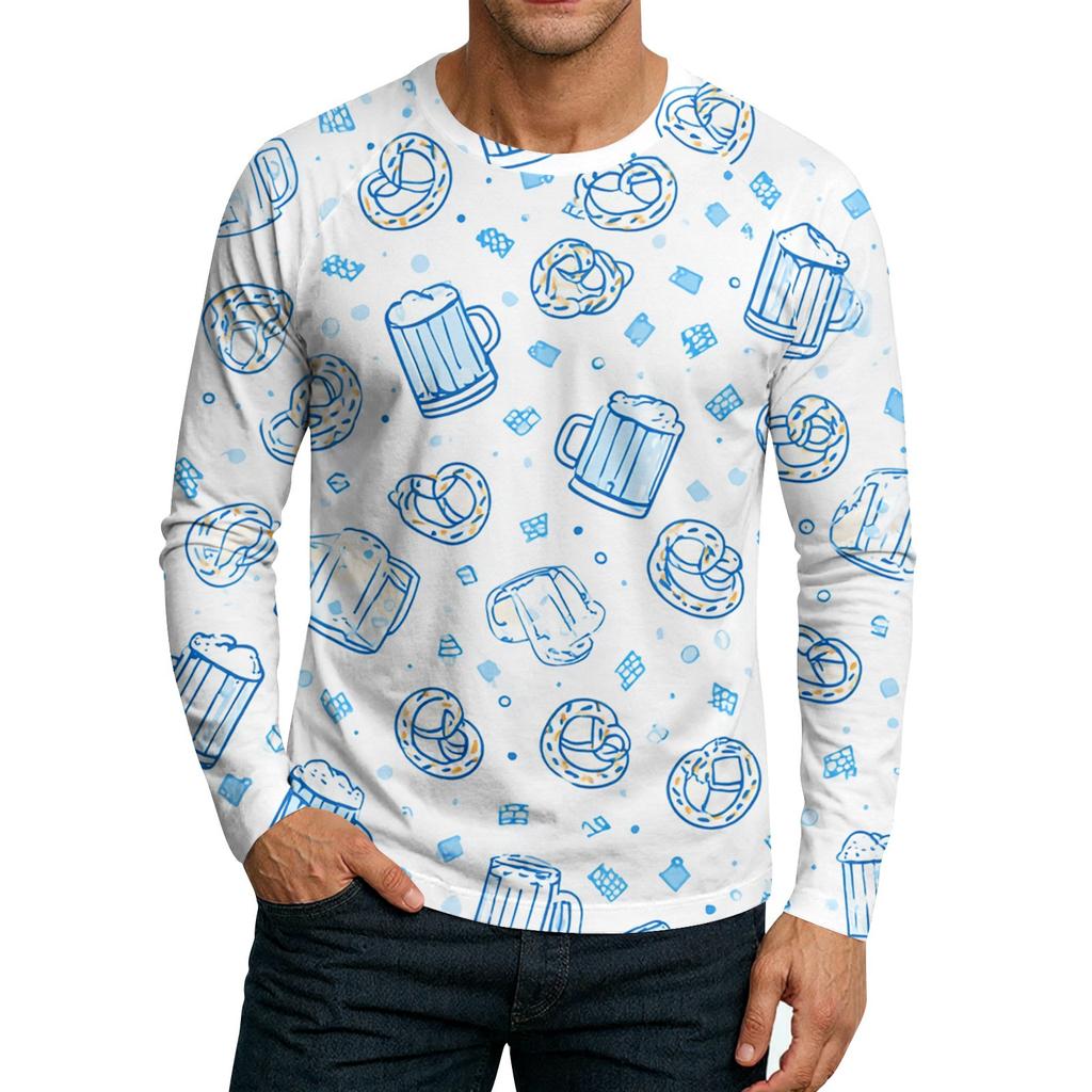 Men's Round Neck Plunger Long Sleeve T-Shirt Top