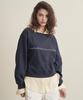 Iteoneolmomeonteu Off-Shoulder Lettering Crop Sweatshirt _ Navy