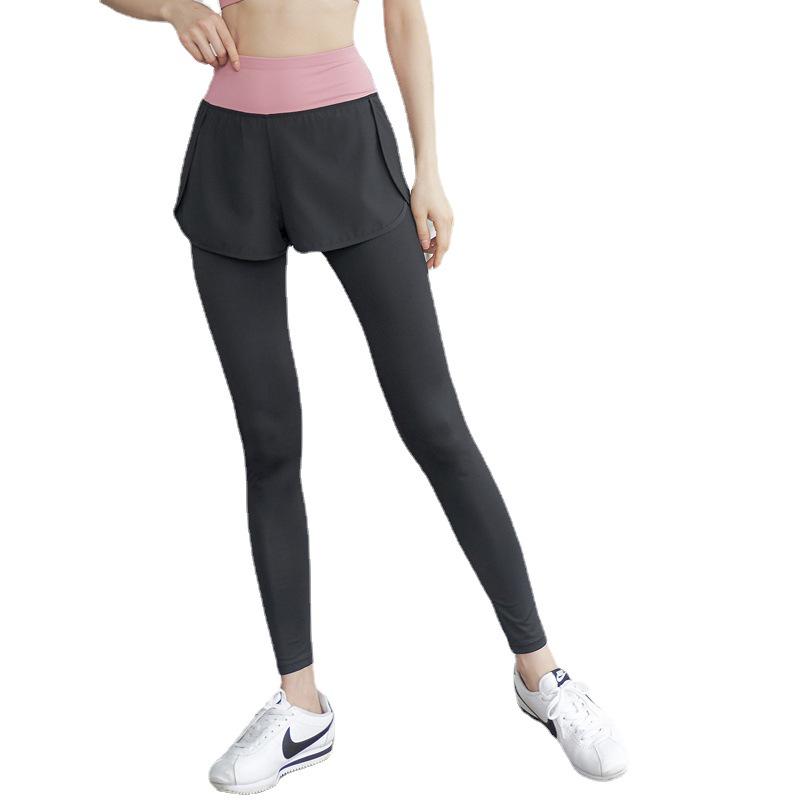 Women's High Waist Yoga Pants - Fake Two-Piece, Hip Lifting, Tight-Fitting, Elastic Running & Fitness Leggings