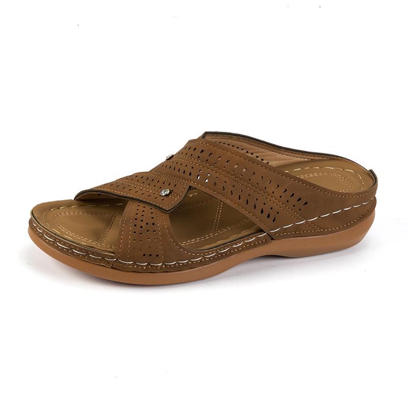 2024 Plus Size Casual Round Toe Cross Strap Hollow High Heel Women's Wedge Slippers