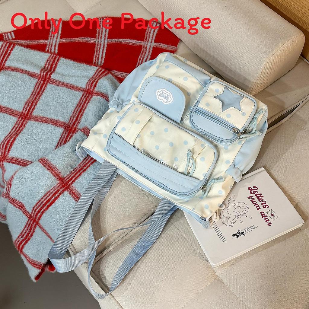 

Nylon School Backpack For Girls With Polka Dot Pattern And Padded Shoulder Straps For Campus Use Blue B