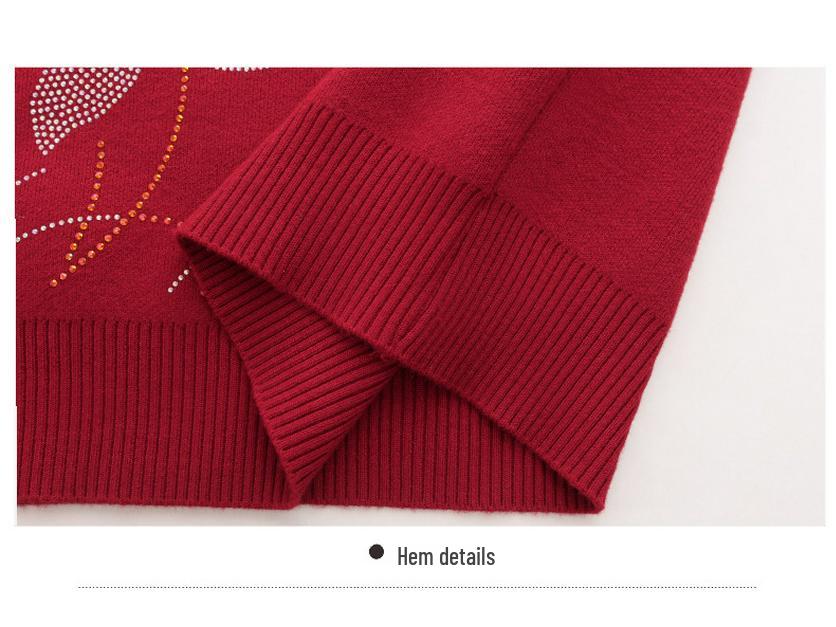 New Mom's Autumn/Winter Fleece-Lined Warm Sweater: Stylish, Thick Base Shirt for Middle-Aged and Elderly.