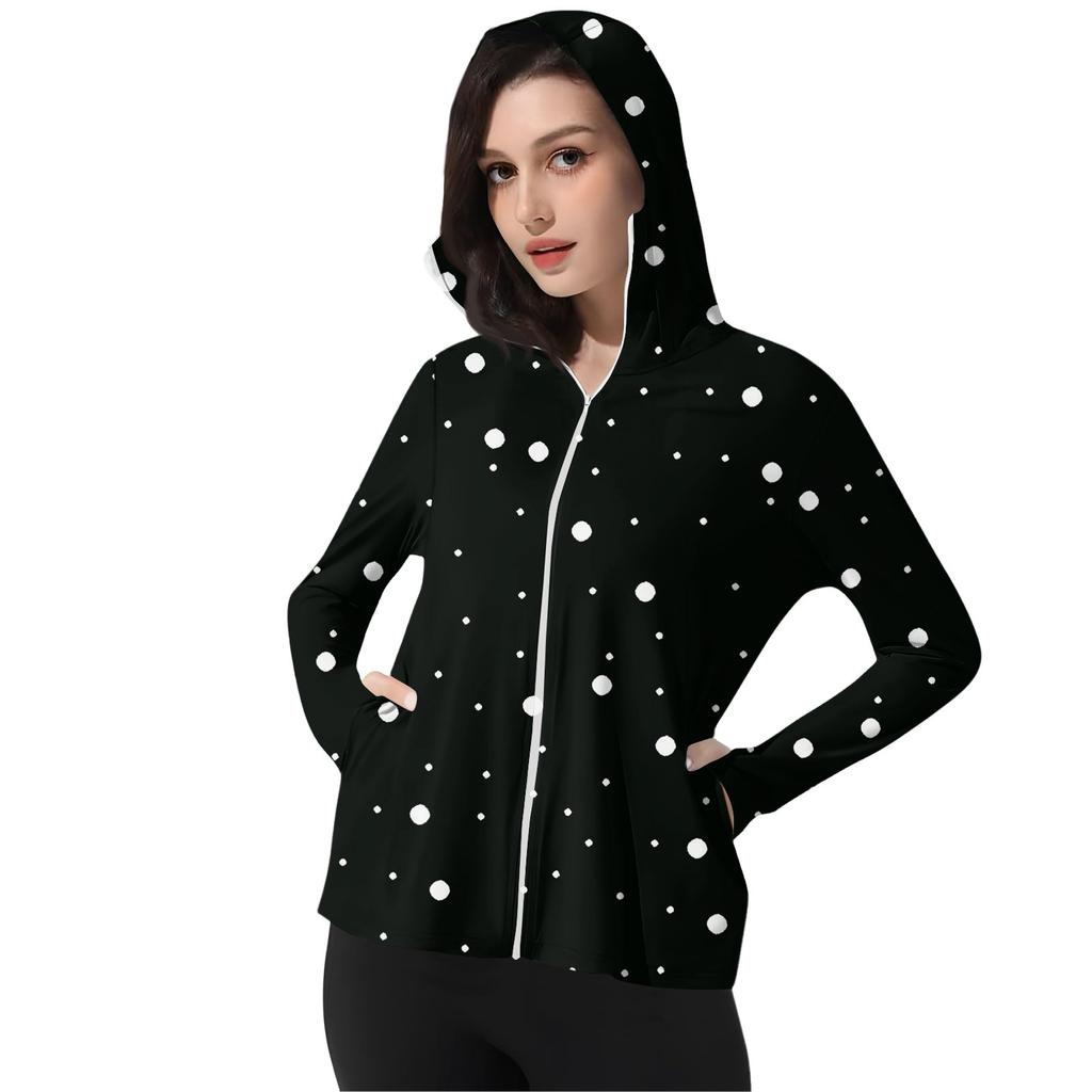Women's Print Ice Silk Hooded Lightweight Long Sleeve Sun  Jacket Top