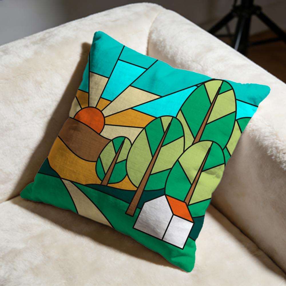 Geometric Landscape Cushion Cover Soft Decorative Pillow Case Suitable for Bedroom Sofa Car Travel Use