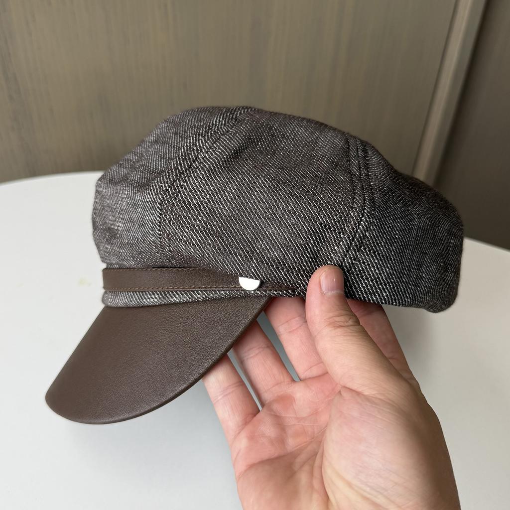 Octagonal hat women's autumn retro splicing British style cowboy newsboy hat temperament shows the face small fashion versatile cap