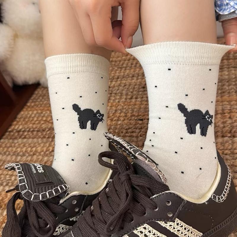 Nouvelles Chaussettes Chat Cartoon d'Automne pour Femmes Chaussettes Chat Mignonnes Motif Cartoon Mignon Chaussette Mi-Mollet Douce Thermique Chaude Chaussette Montante