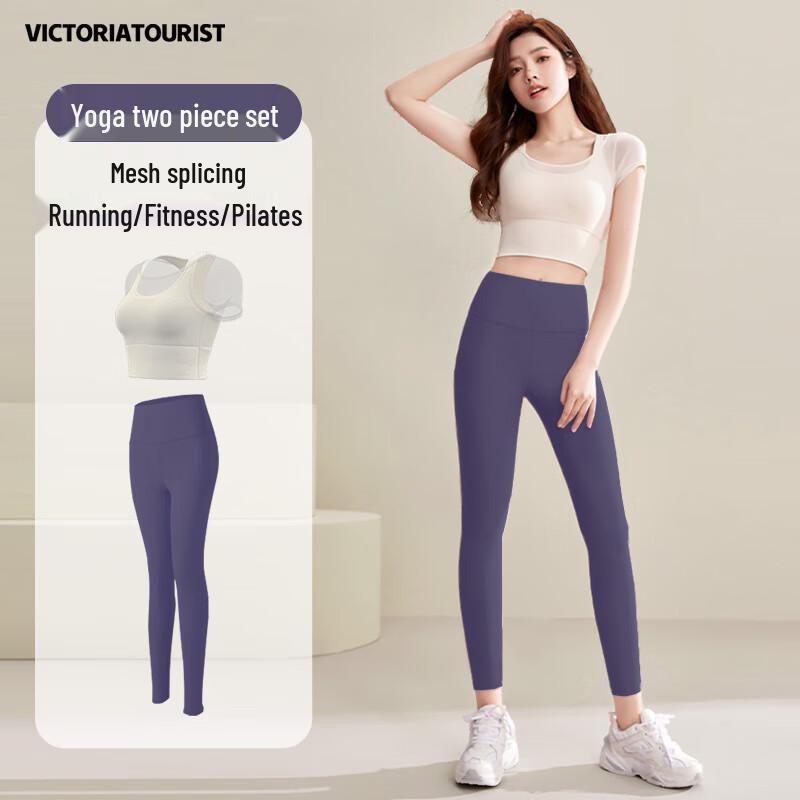 VICTORIATOURIST Women s Padded Short Sleeve Yoga & Running Set L