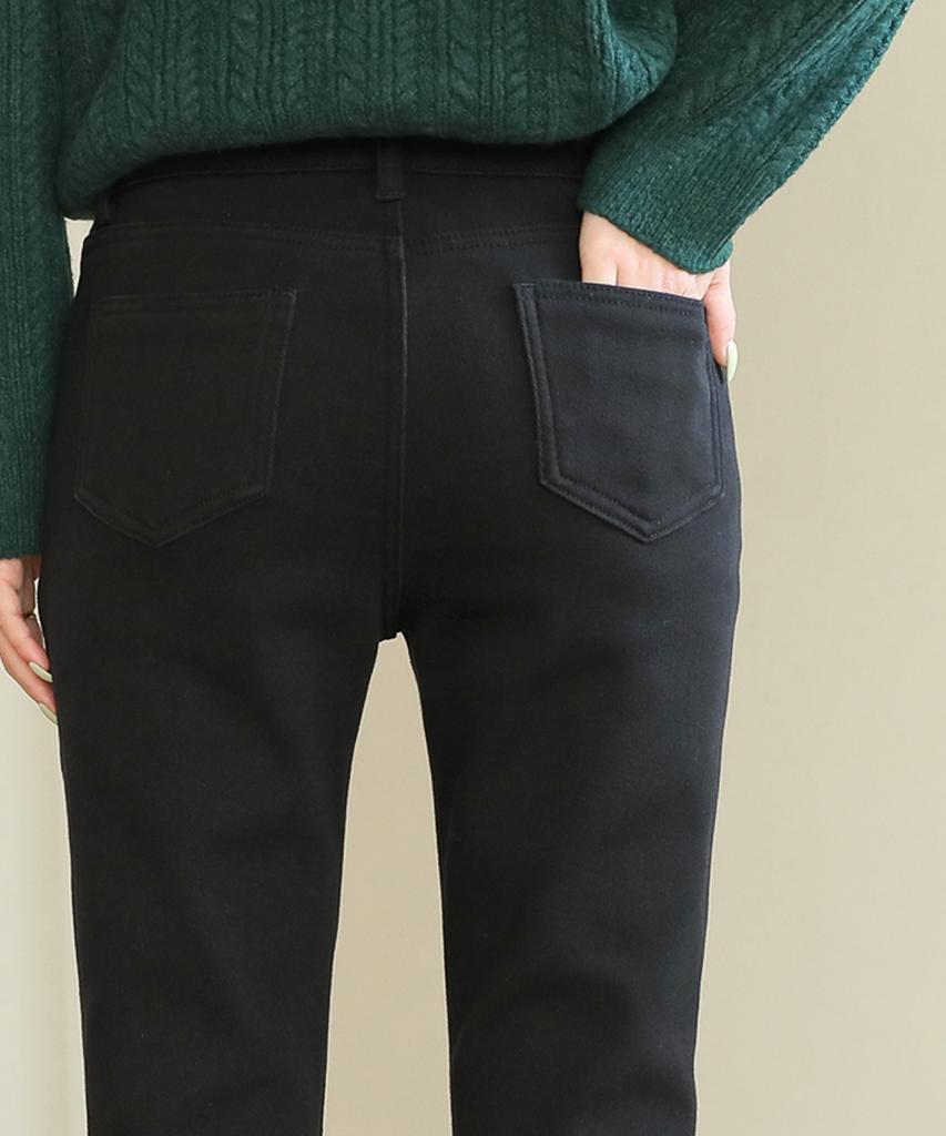 Ppaeppae Fleece-Lined Inner Elastic Black Straight Cotton Pants