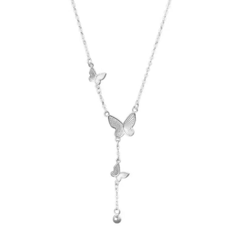 

925 Sterling Silver Butterfly Round Bead Tassel Necklace for Women , Niche National Style , Sweet Fashion Commuting Chok 925 silver срібний