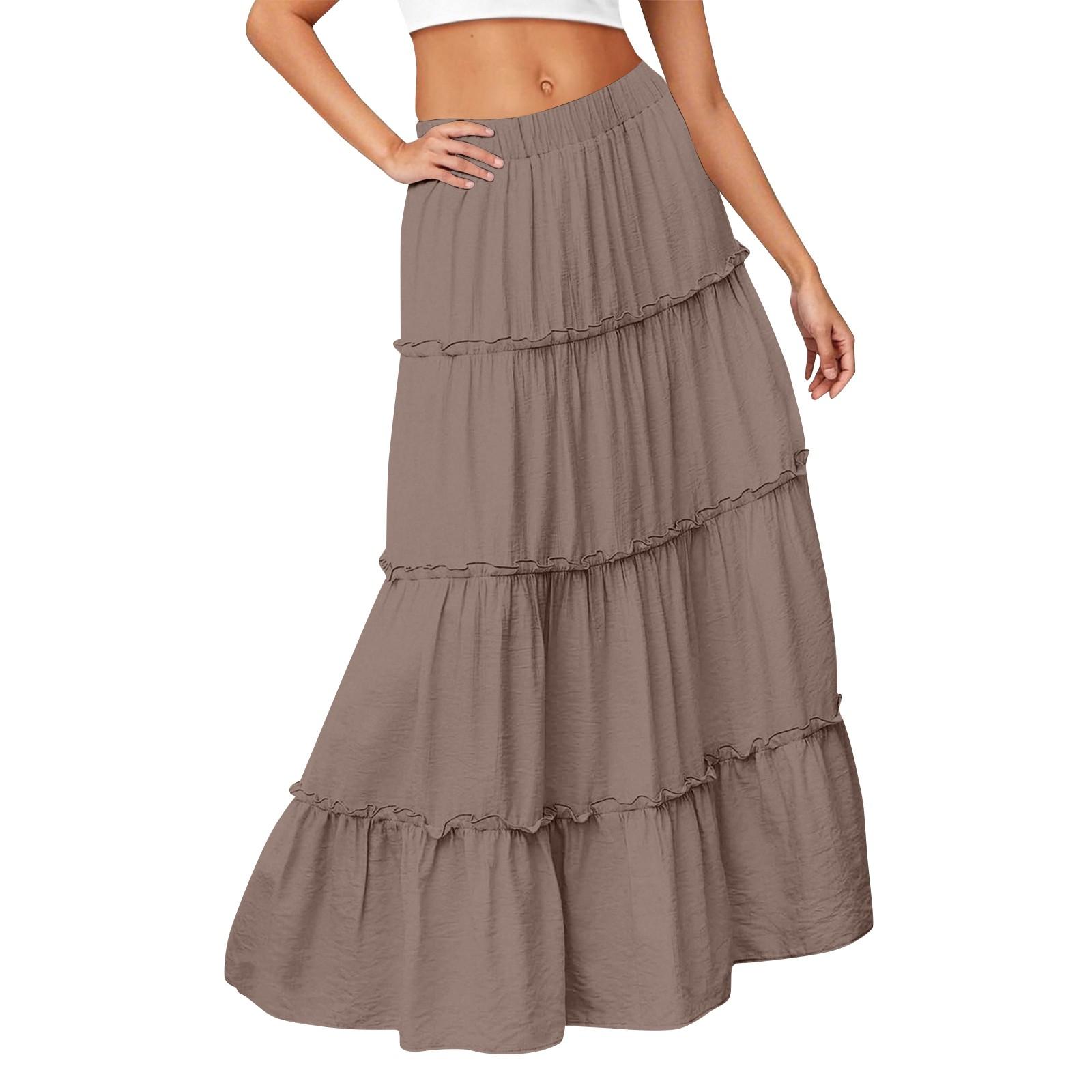 

Женская однотонная эластичная талия свободный подол длинная юбка XXL