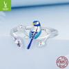 Design Boucles d'oreilles Puces Oiseau Bleu Bague Ensemble, Bijoux d'Oreille Personnalisés Amusants en Argent Sterling 925