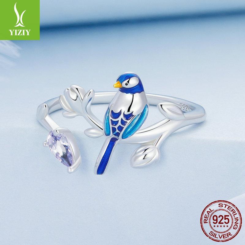 Design Blue Bird Stud Earrings Ring Set, Personalized Fun 925 Sterling Silver Ear Jewelry