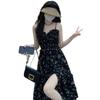 Women's Elegant Floral Spaghetti Strap Dress - Summer 2026 Design, Slimming Waist with Slit