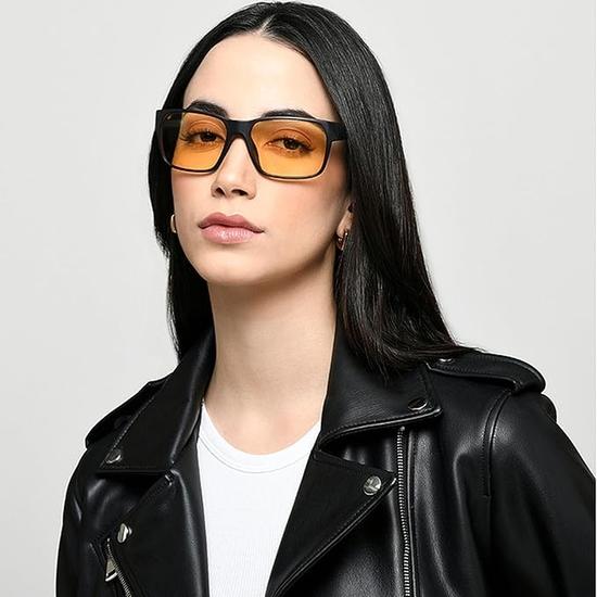 Vincent Chase By Lenskart | Black Yellow Full Rim Square | NIGHT DRIVING GLASSES | 100% UV Protected | For Men & Women | VC S14462