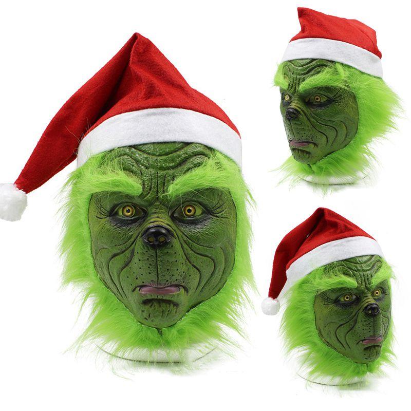 Rascal Grünes Monster Der Grinch Maske Mit Weihnachtsmütze Für Erwachsenen Cosplay Spaß