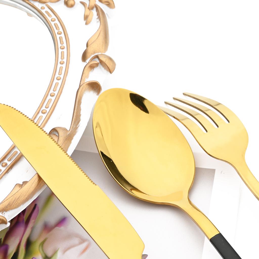 Jankng 16 sztuk czarne sztućce złote szwy zestaw obiadowy ze stali nierdzewnej kuchnia strona główna zachodnie zestaw sztućców nóż widelec łyżki zestaw zastawy stołowej