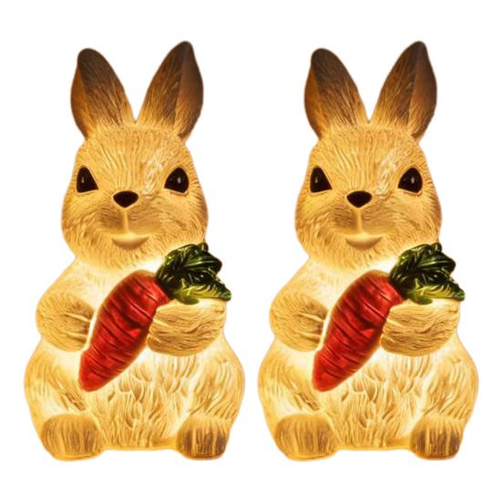 Resin Bunny Figurine Light Up Bunny Holding Carrot Statue Easter Rabbit Sculpture for Spring Farmhouse Home Table Decor