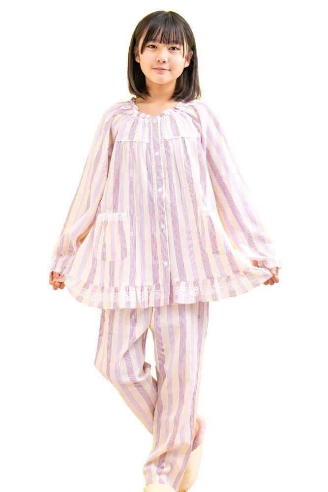 Long Front Smooth and Cool Willow For Overnight School School 10086 [K's Eye] Girls' Pajamas, Sleeves, Opening, Spring/Summer, 100% Skin-Friendly
