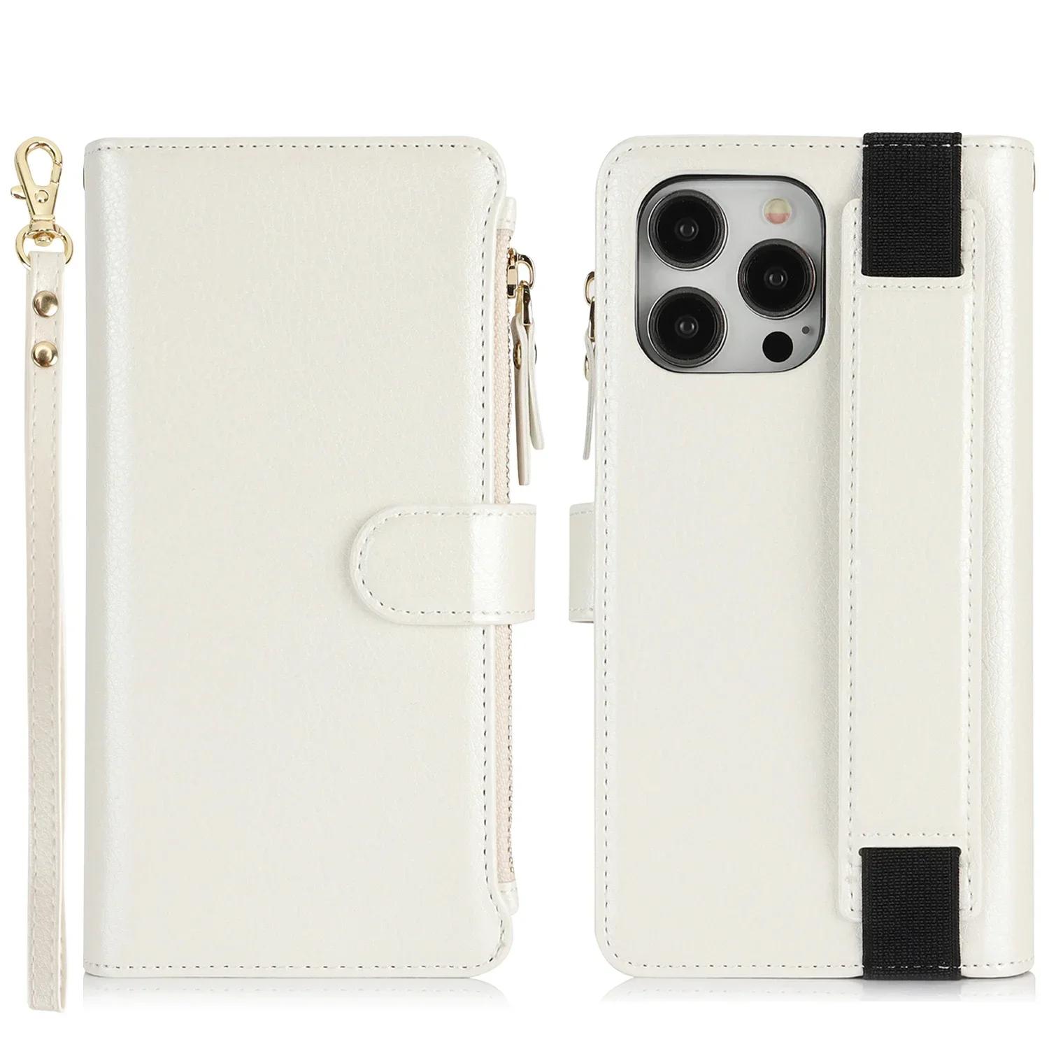 

Multifunctional Zipper Card Solt Leather Wallet Case For iPhone 15 Pro Max 16 Plus 14 13 12 11 SE 2022 Stand Wristband Bag Cover For iPhone 12Mini