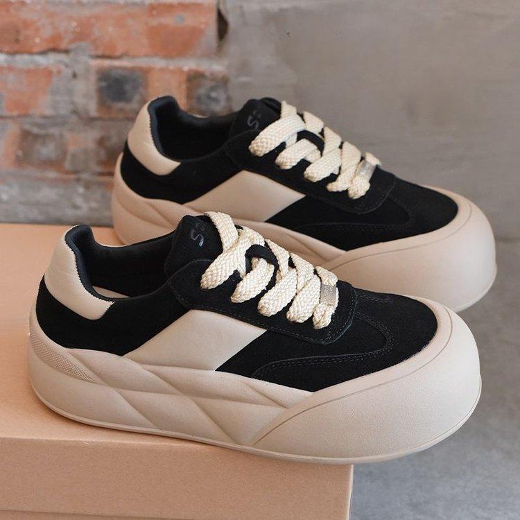 

Белые туфли с мягкой подошвой для женщин, весна и осень, новые универсальные туфли с толстой подошвой, спортивная повседневная обувь Borad, женская модная обувь 40 чёрный