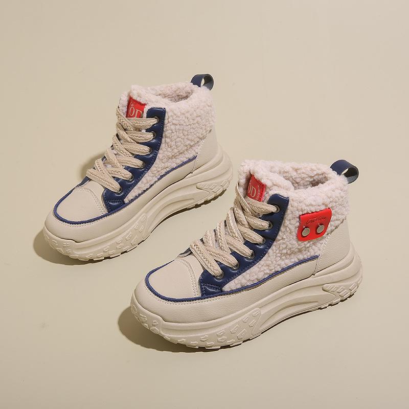 2024 Winter Women's Velvet High-Top White Sneakers, Korean-Style, Height-Boosting, Warm Leisure Sports, Model K6701