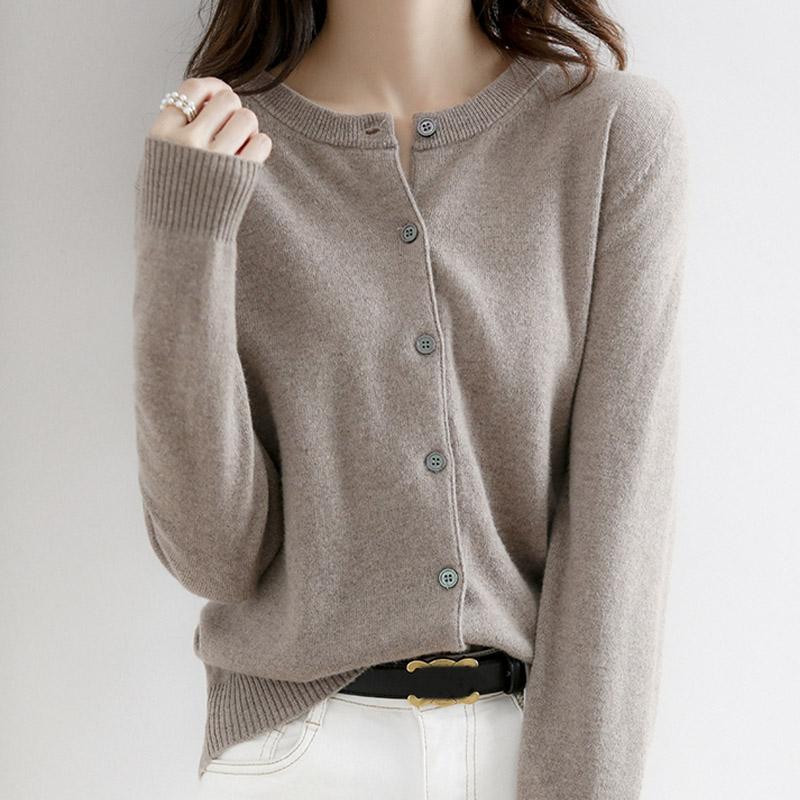 Women Sweaters Cardigans 2025 Autumn Winter Long Sleeve O-Neck Black Knitted Sweater Women Tops Cardigan JJ70