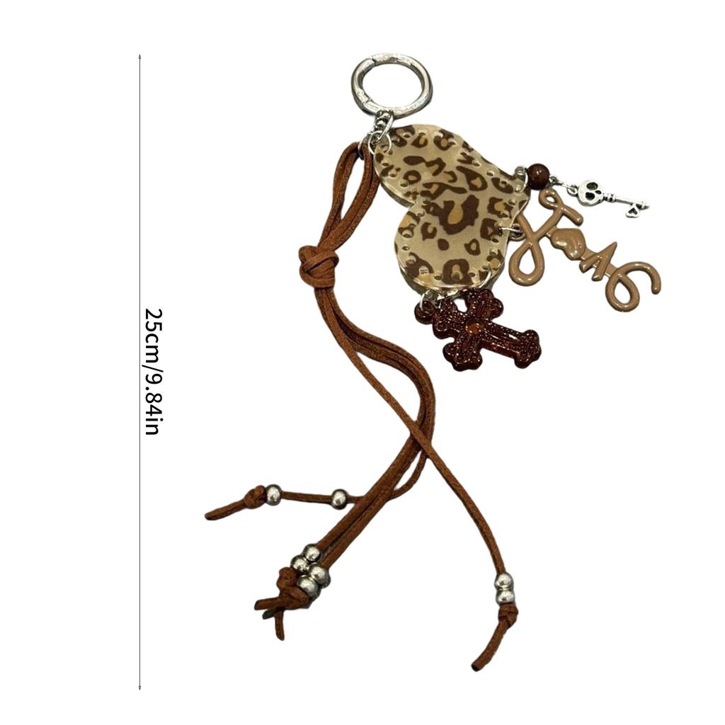 Snygg Leopardmönstrad Hjärta Nyckelring Akrylhänge Nyckelring Väskberlock för Kvinnor Modeaccessoarer