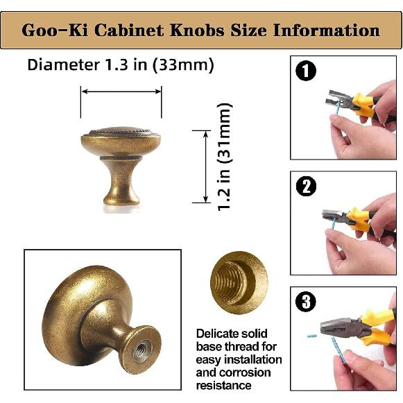 Goo-Ki 6 Pack Kitchen Cabinet Hardware Antique Brass Drawer Knobs - Single Hole Retro Bar Handles Ancient Bronze Vintage Pull for Closet Wardrobe