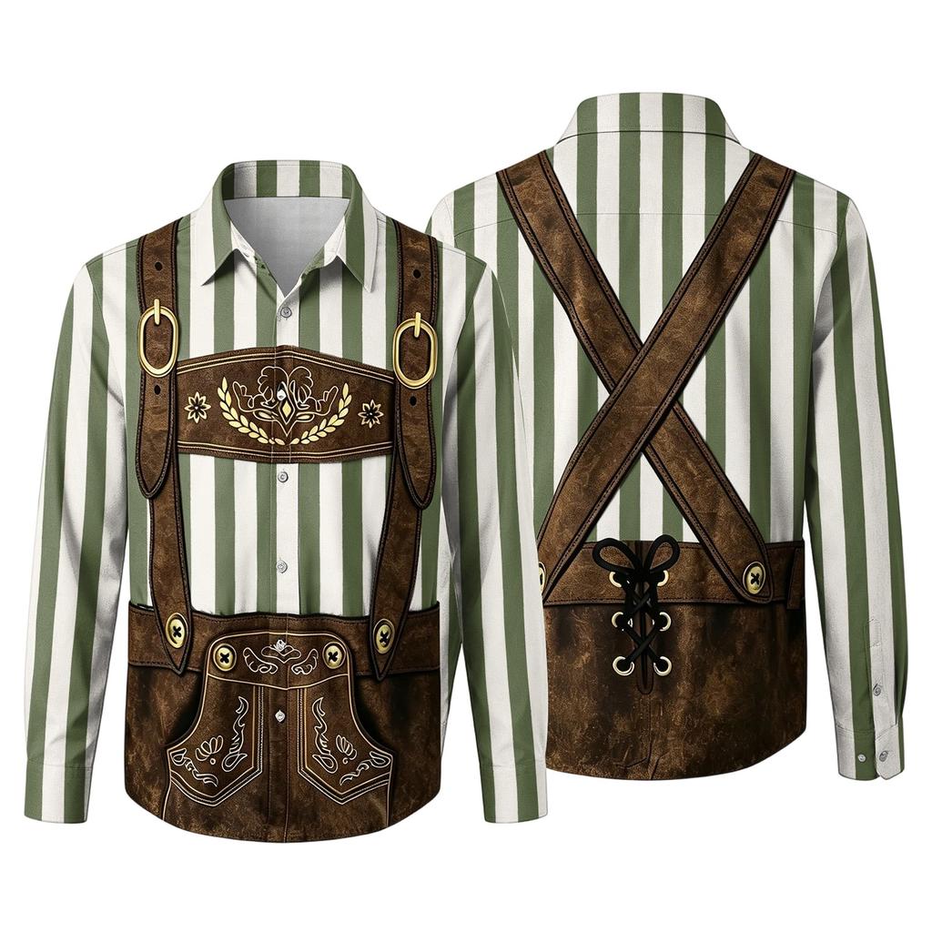 Herren Oktoberfest 3D-Druck Locker geschnitten Langarmhemd mit Reverskragen Vintage Lässig Outdoor Festival Party Atmungsaktives Oberteil