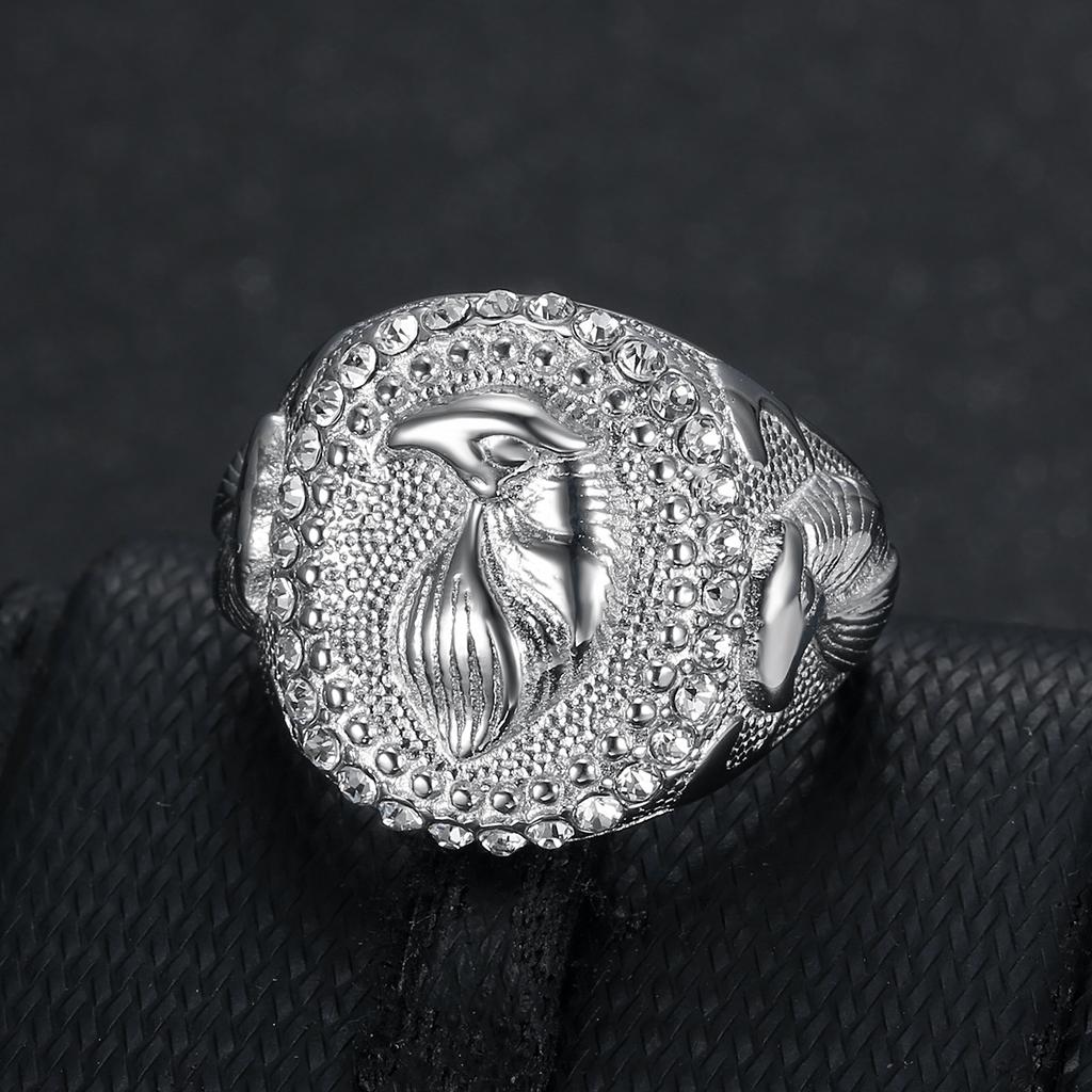 New Hot-Selling Animal Hip-Hop Jewelry Titanium Steel Gold-Plated Diamond-Encrusted Eagle Men's Ring