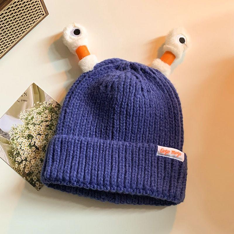 

Stylish Textured Knit Hat Cartoon Frog Glowing Cap Funny Winter Beanie Women s Round Top No Brim Hat Blue