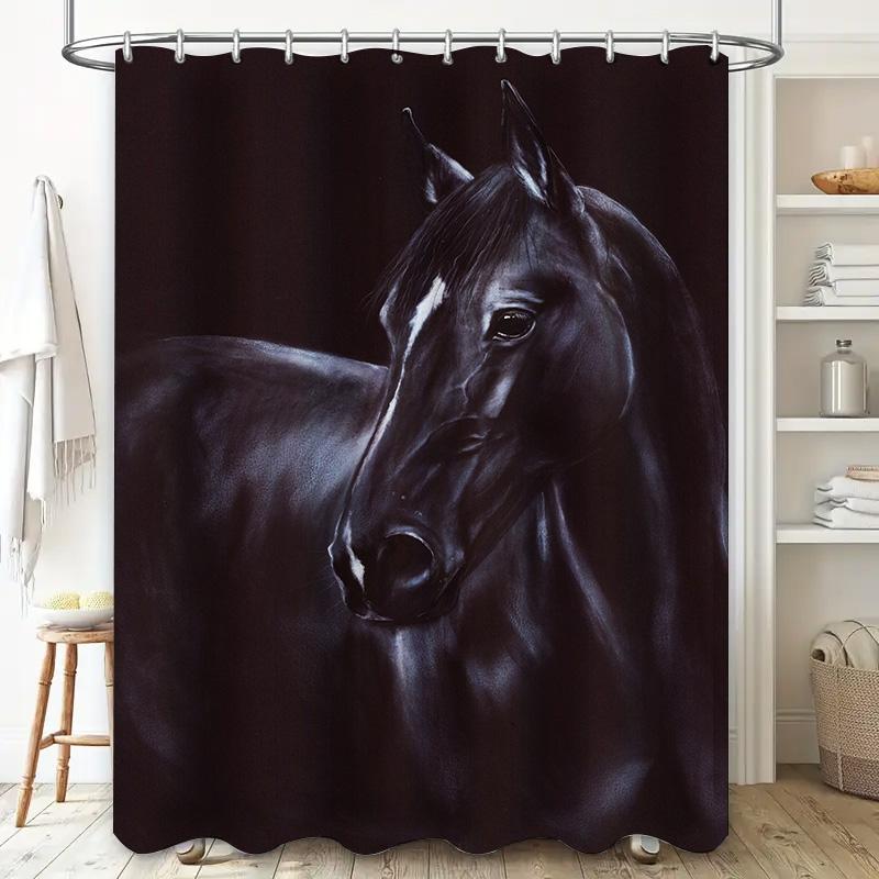 Luxuriöser bedruckter Duschvorhang Wasserdichtes Badezimmerdekor Heimdekoration Pferdemuster Dunkelrote Farbe Waschbarer Badewanneneinsatz