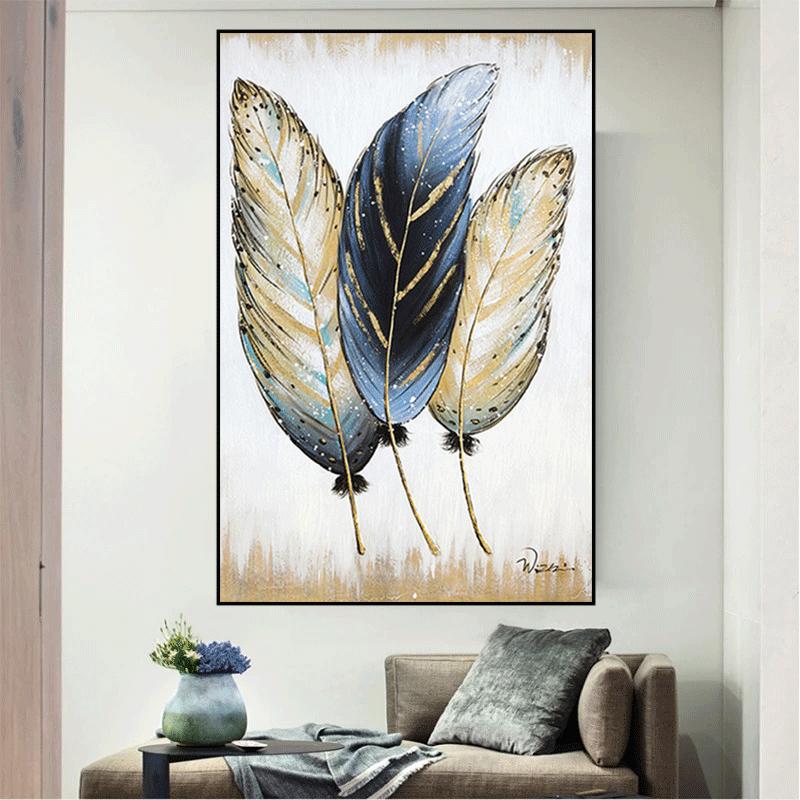 Abstract Golden Feather Art Canvas Painting Modern Posters and Prints Wall Pictures for Cuadros Living Room Home No Frame