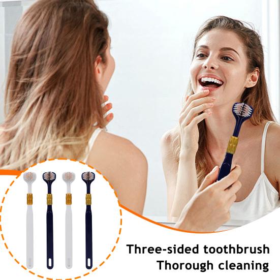 4/6Pcs Three Sided Toothbrush with Tongue Scraper Soft Toothbrushes Multi-Angle Deep Cleaning Tongue Scraper Toothbrush