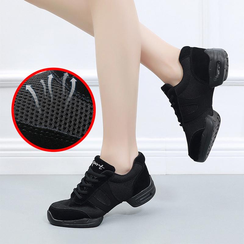 Tanzschuhe für Herren und Damen, modern, weiche Laufsohle, Jazz-Turnschuhe, Aerobic, atmungsaktiv, leicht, für Männer, Tanzen, Fitness, Sport, Schwarz